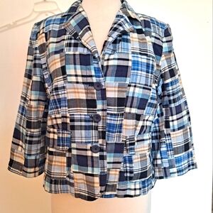 Loft Cotton Patchwork Madras Jacket Peplum Size 10